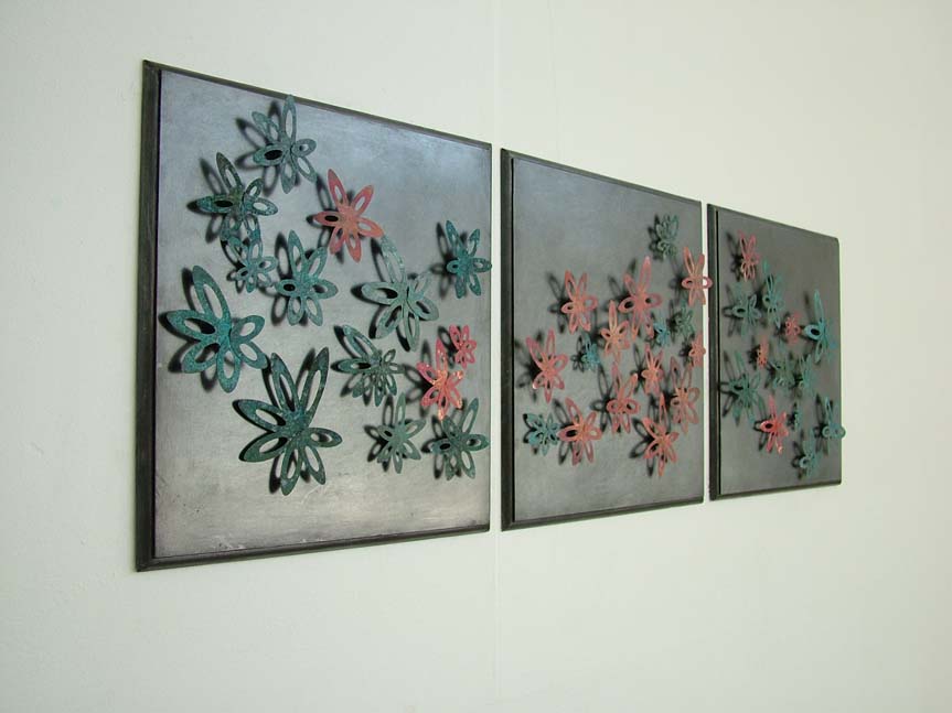 When Seasons Change, mild steel, wood and patinated copper wall sculpture